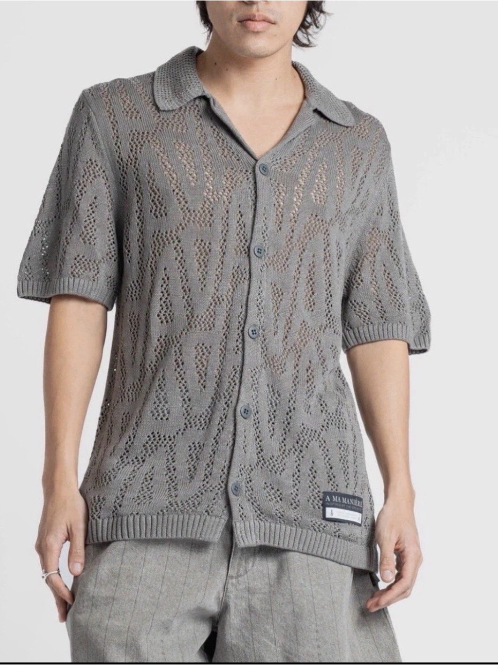 Nike Jordan A Ma Maniere Men's Gray Open-Knit Button-Up Shooting Shirt size XS
